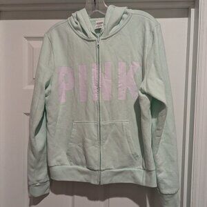 Victoria's Secret PINK Pastel Green Soft Jacket Hoodie Campus Logo Zip Front